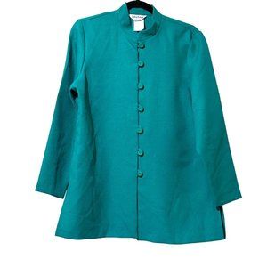 Vintage Anthony Richards made in USA size 10 teal green long sleeve nehru  top